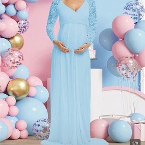 Light Blue Lace Maternity Maxi Dress